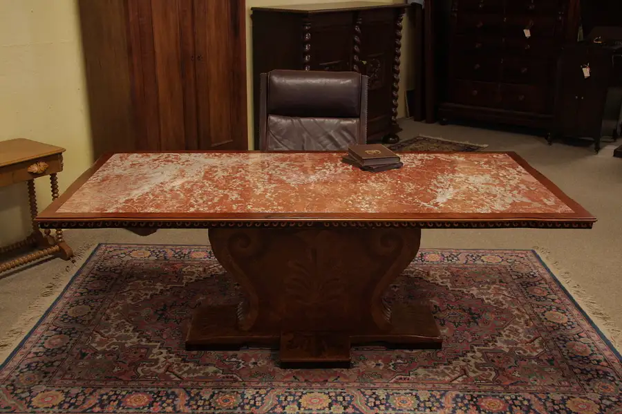 Main image of Italian Marble & Inlaid Dining, Hall, Library Table