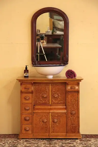 Main image of Birdseye Maple Victorian Sewing Cabinet or Table