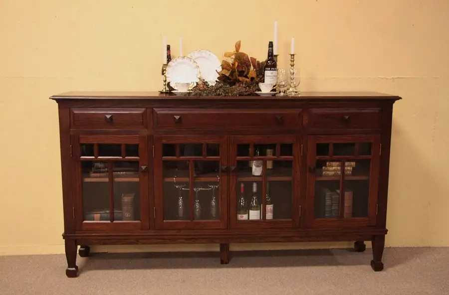 Main image of Arts & Crafts Antique Oak Sideboard Buffet WavyGlass