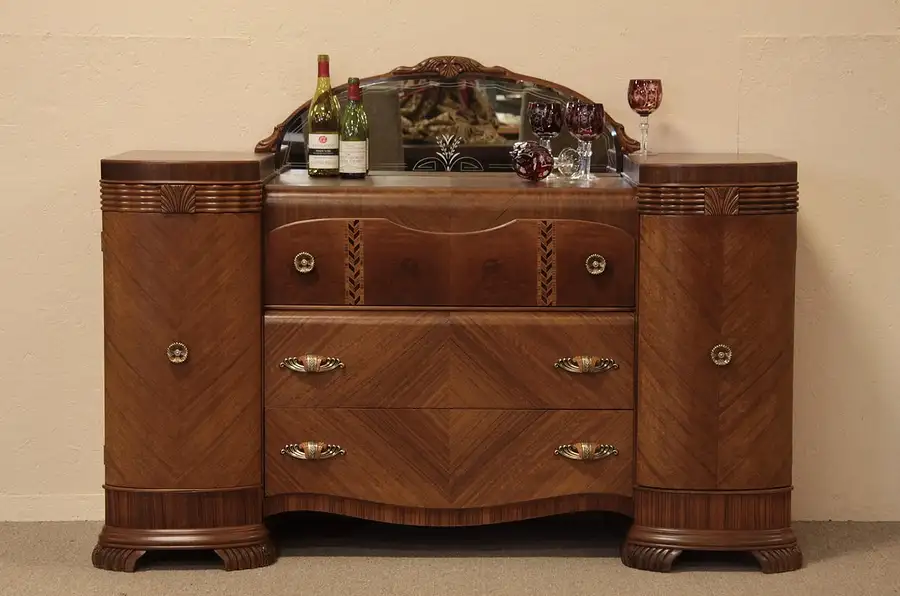 Main image of Art Deco Waterfall Sideboard Credenza, Etched Mirror