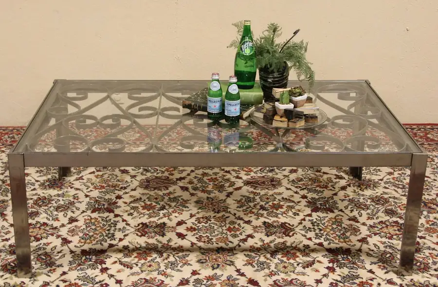 Main image of Glass Top Iron Coffee or Cocktail Table
