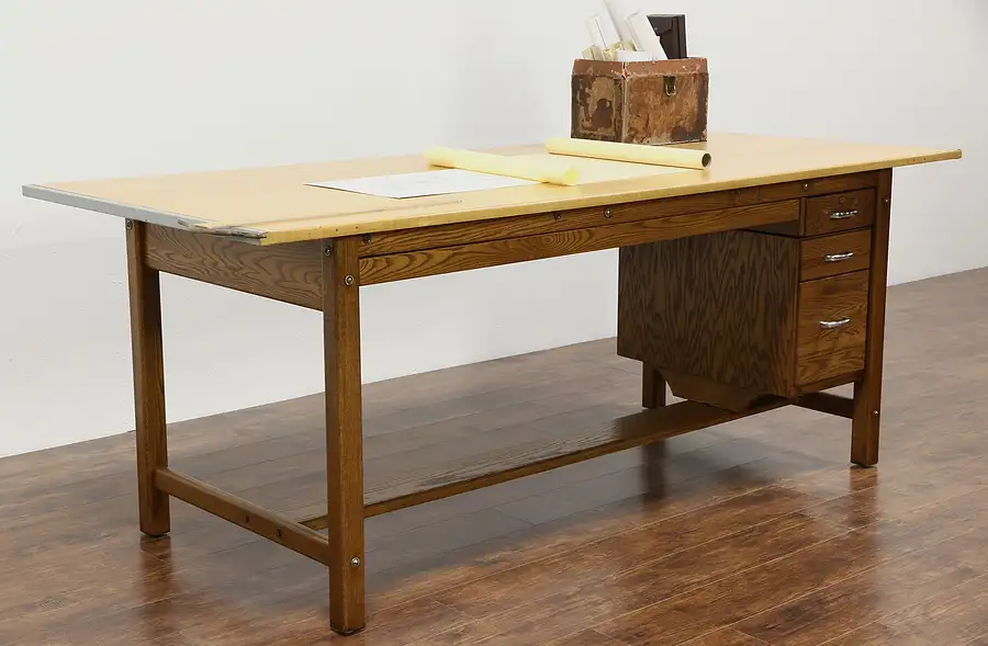 Main image of Drafting Table, Counter, Kitchen Island, 1950 Vintage 8' Long, Signed Mayline