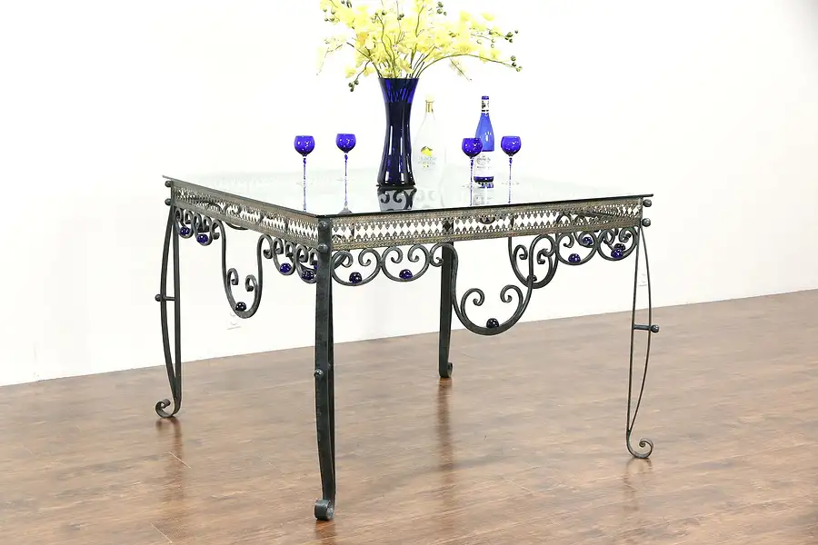 Main image of Wrought Iron Verdigris Display or Wine & Cheese Tasting Table, Glass Balls