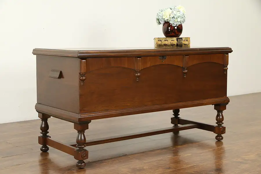 Main image of English Tudor Style Antique Cedar Blanket Chest or Trunk, Forest Park