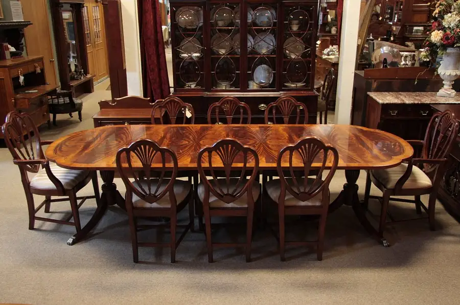 Main image of Georgian Dining Set, Banded Table, 8 Carved Chairs