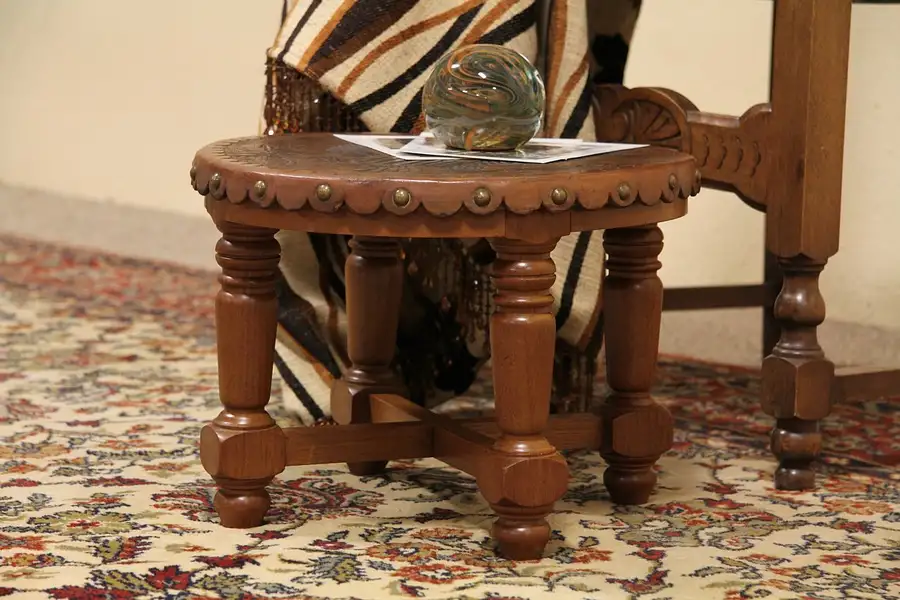 Main image of Spanish Colonial Tooled Leather Stool US Seal
