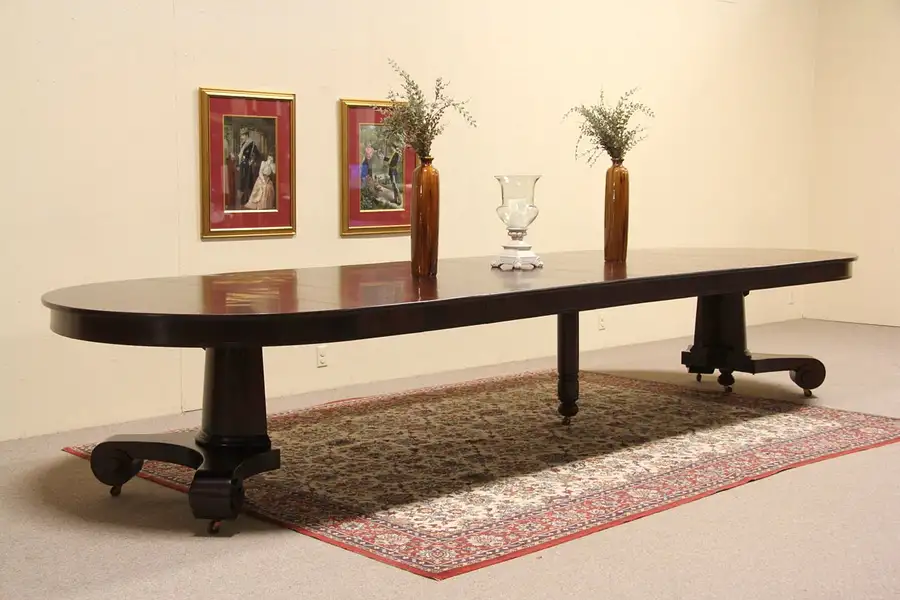 Main image of Round 54" Empire Mahogany 1900 Dining Table, Extends 14' 7"