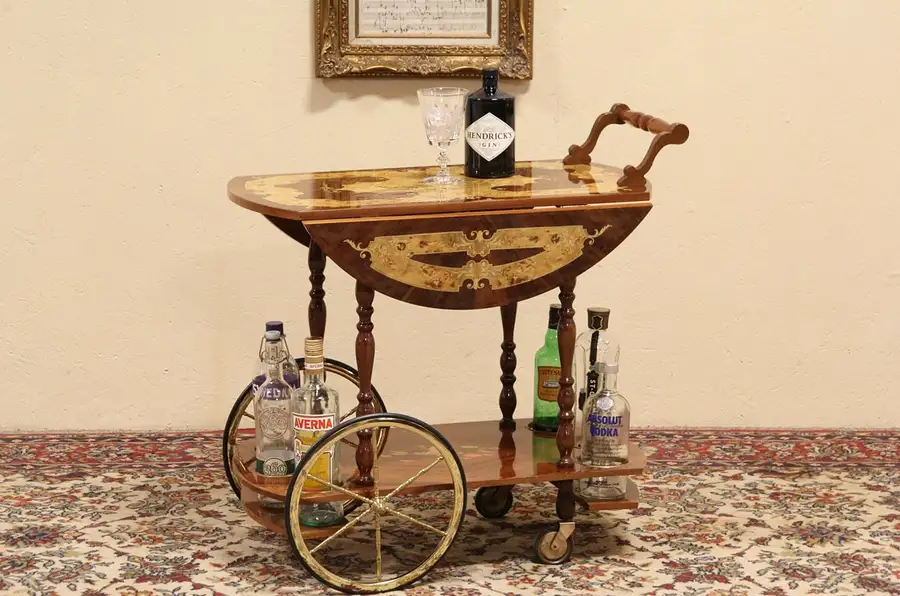 Main image of Italian Marquetry & Burl Tea Cart, Beverage or Dessert Trolley