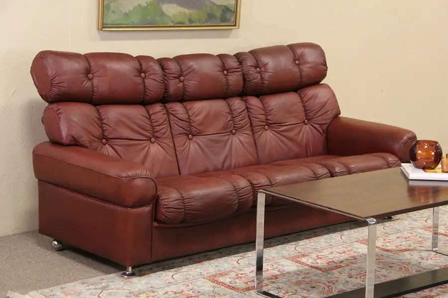 Main image of Tufted Leather Vintage Scandinavian Sofa
