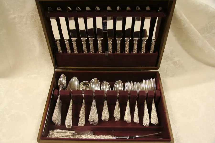 Main image of Kirk Stieff Repousse Sterling Silver Set for 12, Serving Pieces