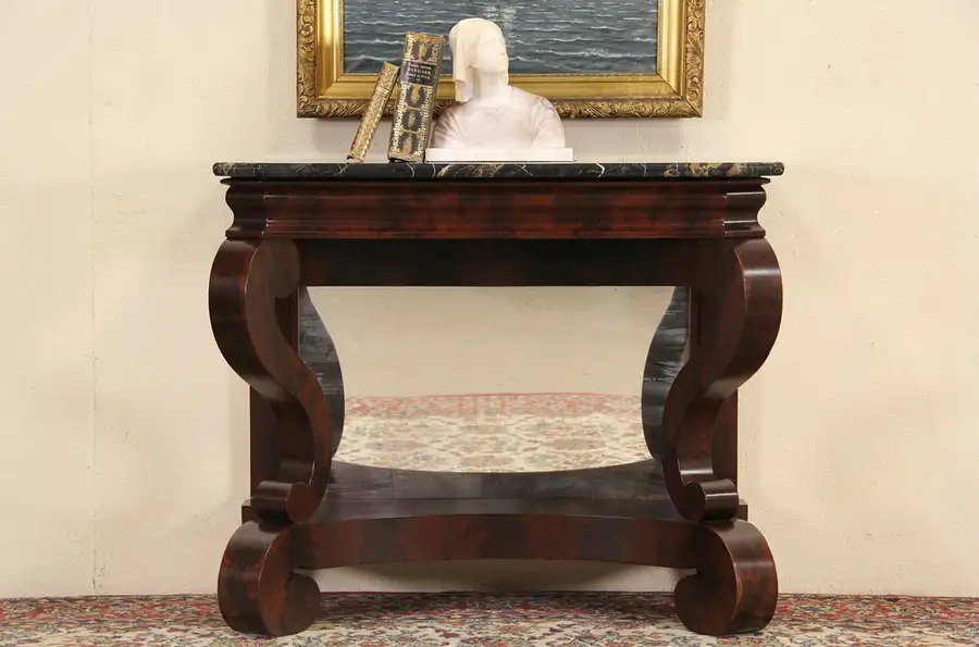 Main image of Empire 1840 Antique Marble Top Petticoat Table, Hall Console or Server