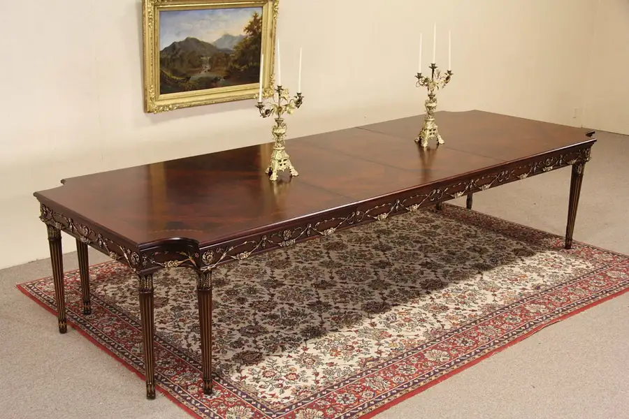 Main image of E. J. Victor Newport Unsigned Dining Table, Carved & Banded Mahogany, Extends 11