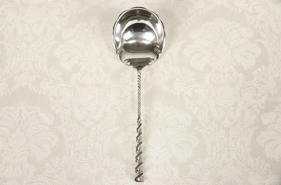 Main image of Sterling Silver Antique Early 1900's Shell Spoon, Spiral Handle, Hallmarked