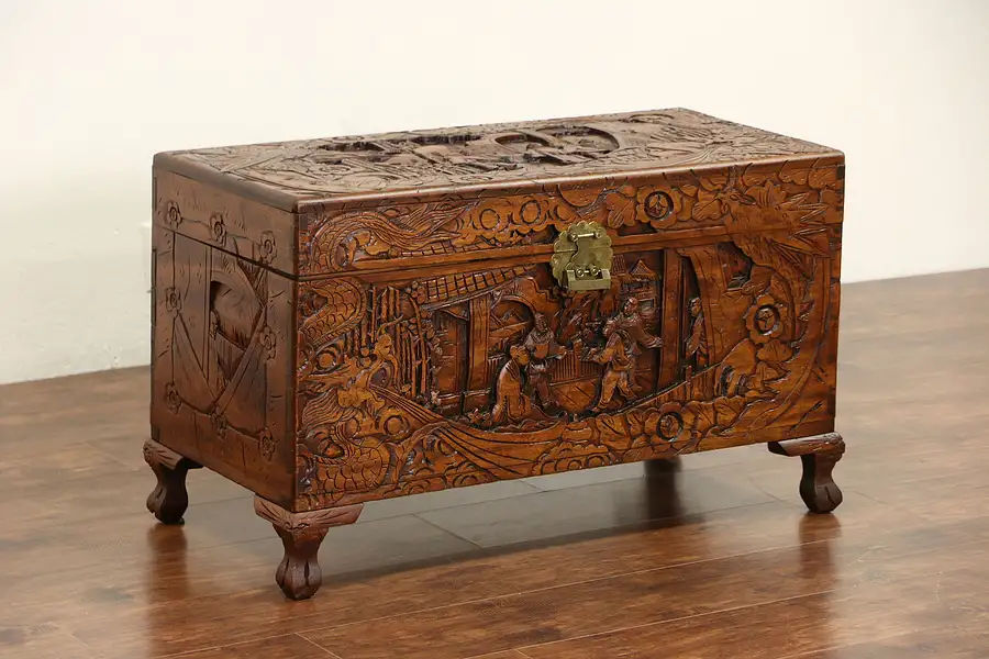 Main image of Chinese Carved Vintage Trunk, Chest or Coffee Table