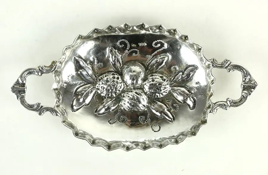 Main image of Repousse Hand Made 900 Silver Antique Tiny Ring Tray or Nut Dish