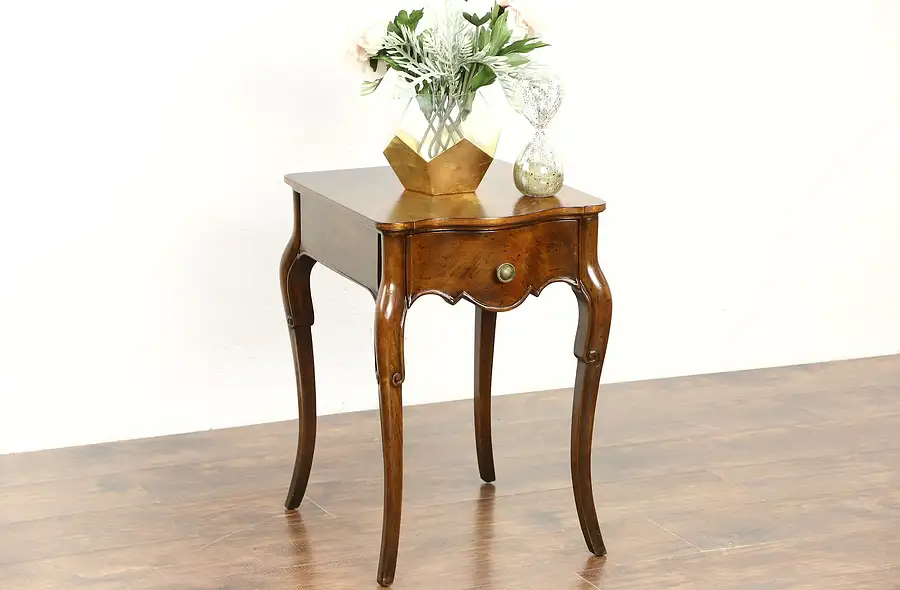 Main image of Burl Walnut 1930's Vintage End or Lamp Table, Nightstand Signed Berkey Widdicomb