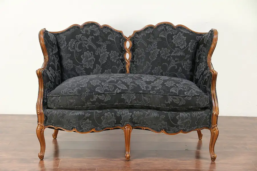 Main image of Country French Vintage Fruitwood Settee or Loveseat, Newly Upholstered