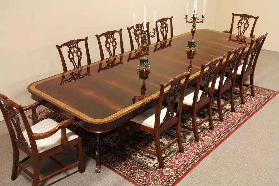 Main image of Georgian Mahogany Banded Dining Table, 12' 8"