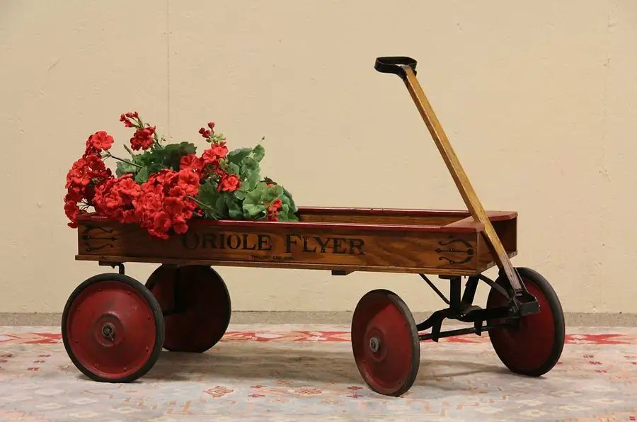 Main image of Oriole Flyer Oak 1920's Child's Wagon