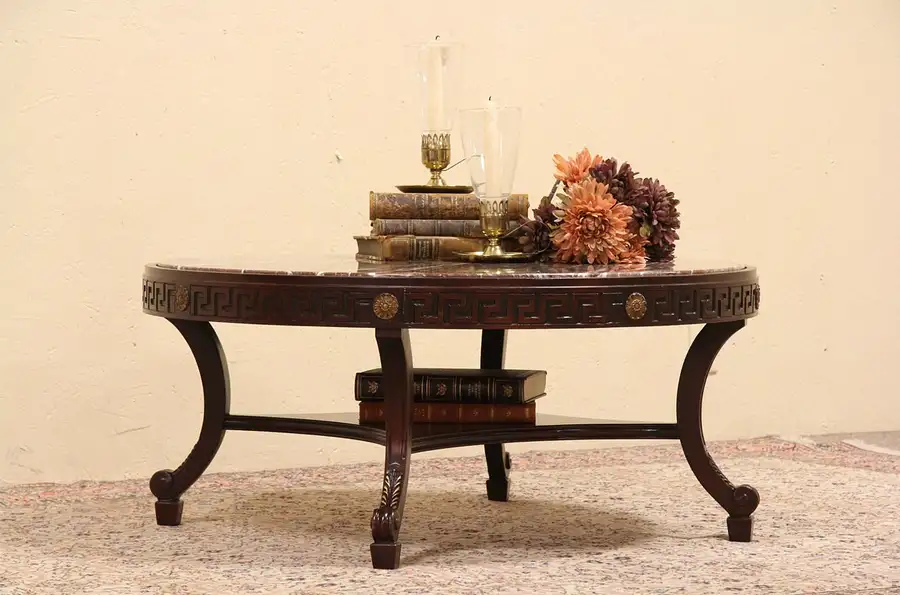 Main image of Round Marble Top Vintage Coffee or Cocktail Table