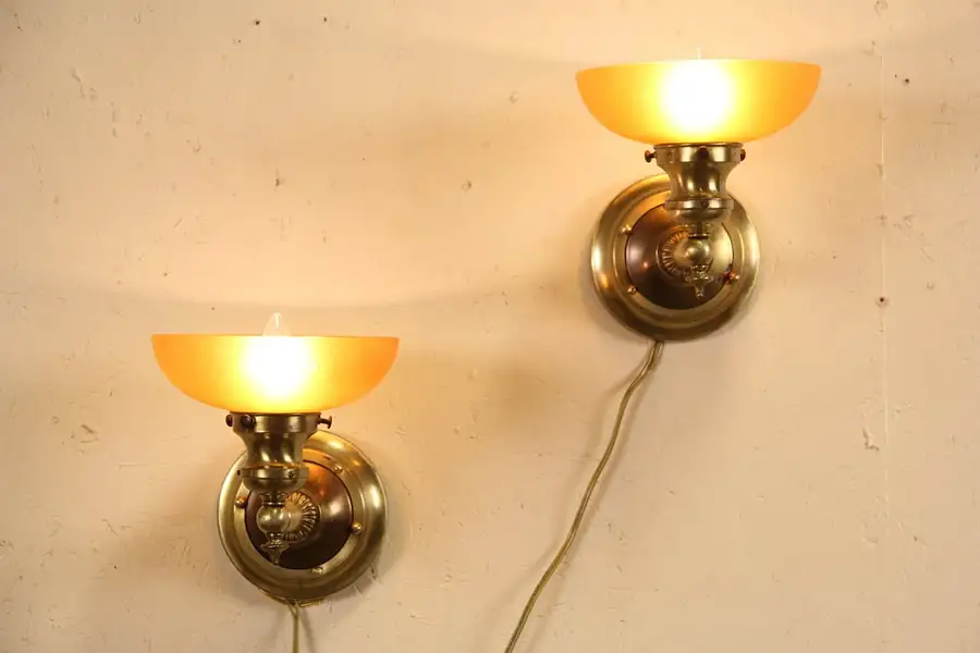 Main image of Pair of Brass 1915 Antique Wall Sconce Lights
