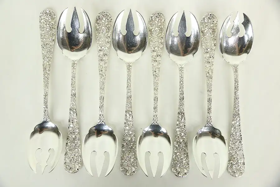Main image of Set of 8 Ice Cream Forks, Repousse Sterling Silver by Kirk Stieff