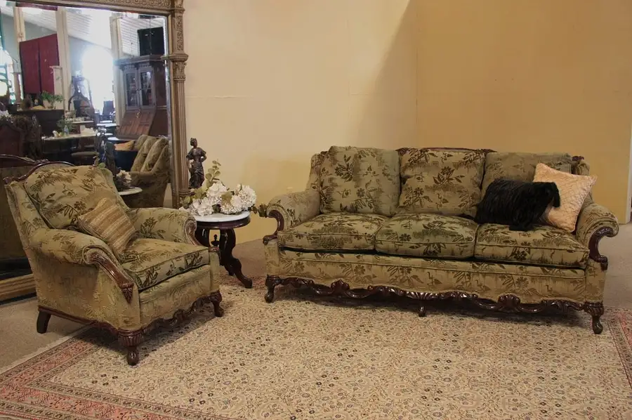 Main image of Antique 1920 Down Sofa & Chair Set, Original