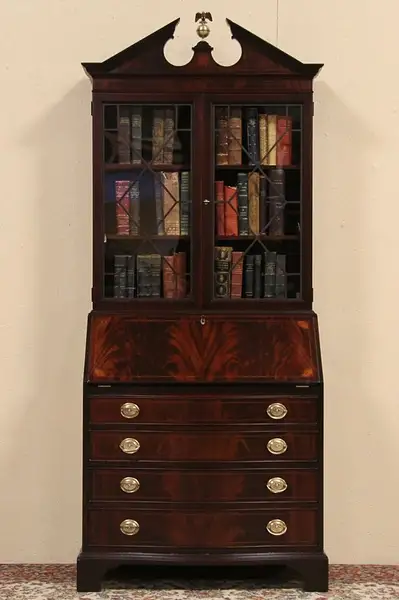 Main image of Georgian 1935 Altman NY Secretary Desk, Bookcase Top Glass Doors