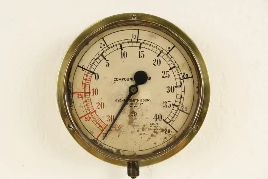 Main image of Ship Antique Nautical Brass Pressure Gauge, Signed Smith of Birmingham, England