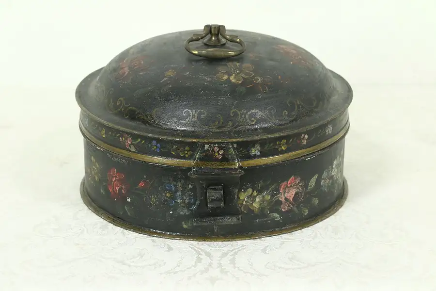 Main image of Victorian Antique 1850's Toleware Hand Painted Tin Spice Box & Grater