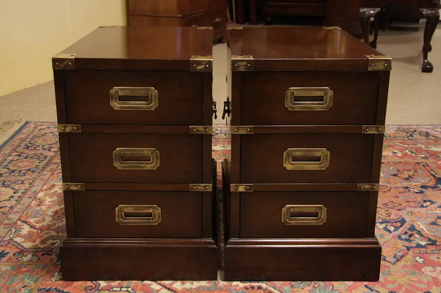 Main image of Pair Campaign End Tables or Night Stands, Brass