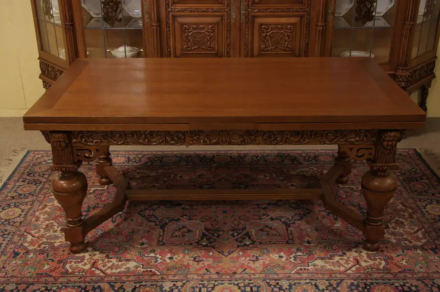 Main image of Carved Oak Cupids Library, Writing, 10' Dining Table