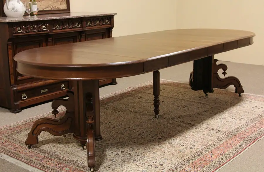 Main image of Victorian 1880 Antique Round Dining Table, Extends 9' 8"