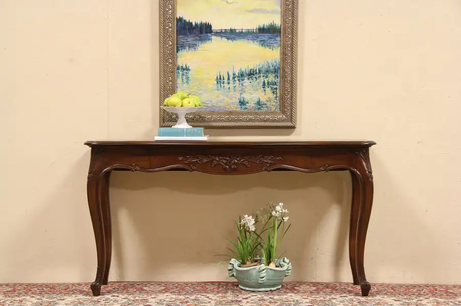 Main image of Country French Vintage Carved Hall Console or Sofa Table