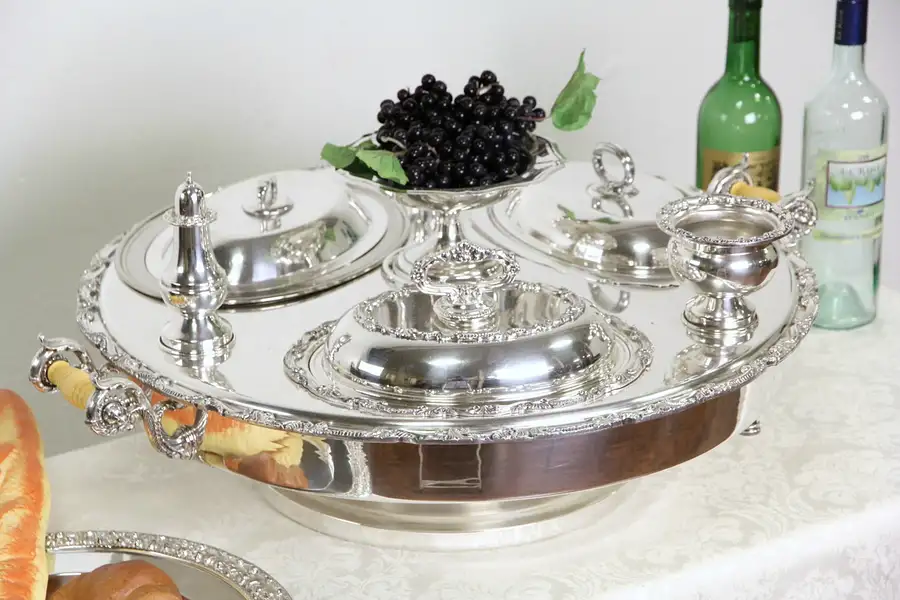 Main image of Silverplate 1930's Antique Spinning Lazy Susan Buffet Server, Goldfeder CT