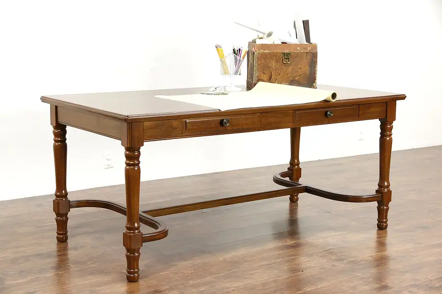 Main image of Walnut Traditional Office or Library Table, Writing Desk, 1930's Vintage