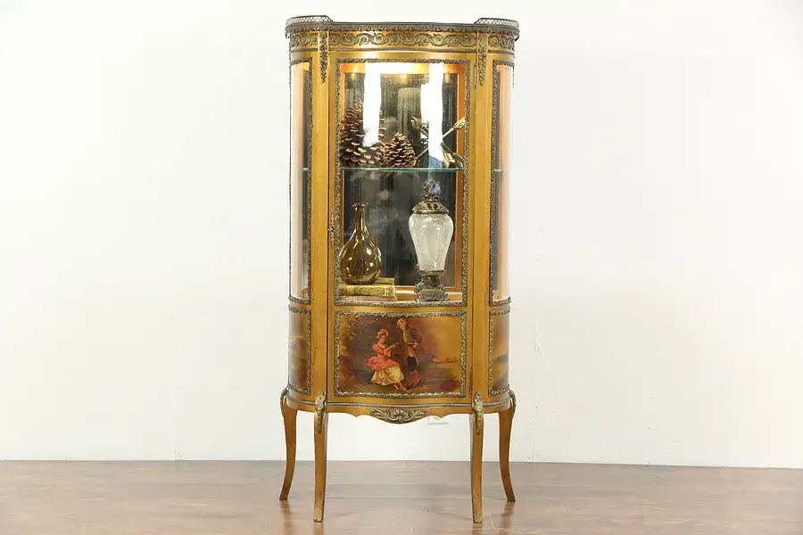 Main image of French Vernis Martin Antique Curved Glass Vitrine or Curio Display Cabinet