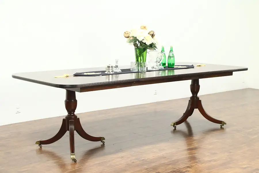 Main image of Traditional Yew & Mahogany Vintage Dining Table, 2 Leaves Extends 105"
