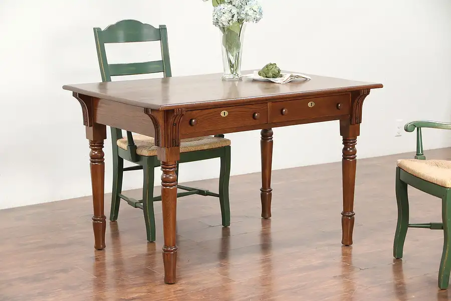 Main image of Victorian Eastlake Antique Oak Library Table, Desk or Kitchen Table