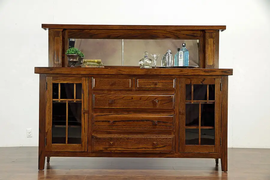 Main image of Arts & Crafts Mission Oak Antique Craftsman Sideboard, Gallery & Mirror