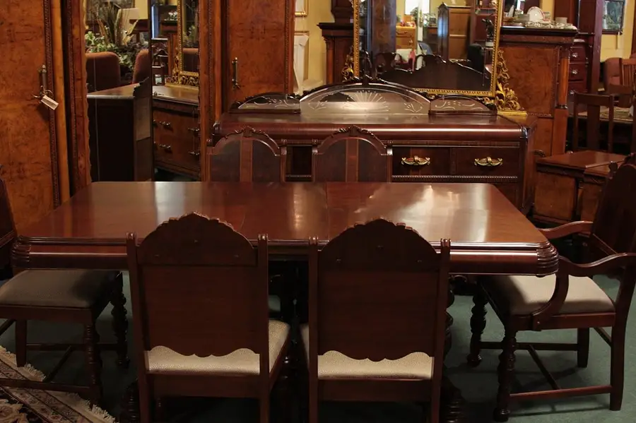 Main image of Art Deco 8 Pc Vintage Dining Set with Sideboard 1935