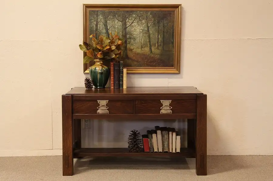 Main image of Arts & Crafts Mission Oak Library, Hall Sofa Table