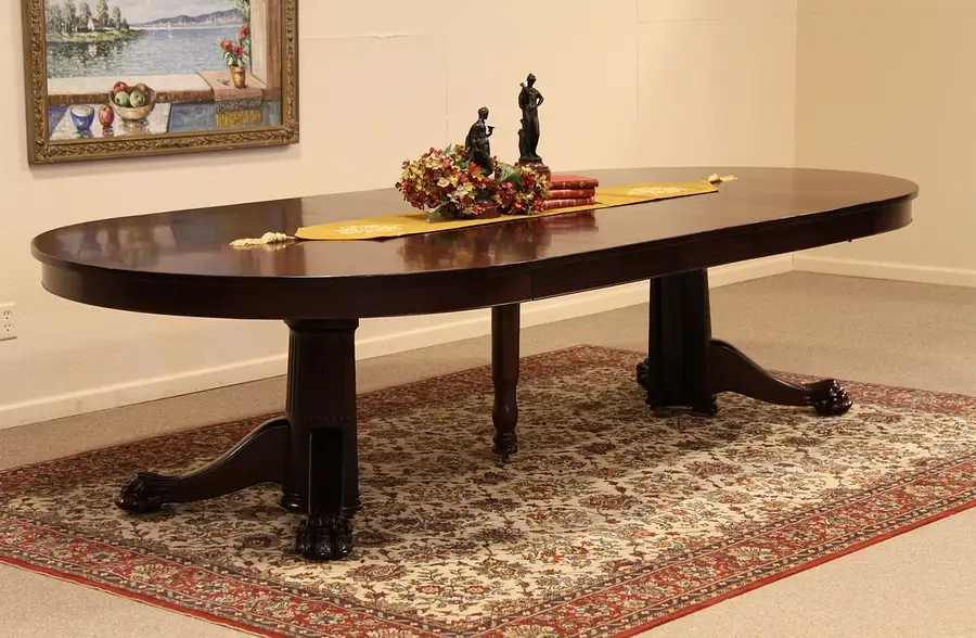 Main image of Antique Round 5 Foot Mahogany Dining Table, 10'