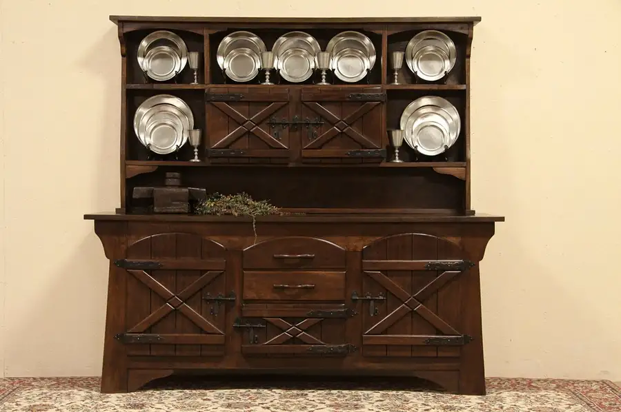 Main image of Spanish Colonial Oak and Mahogany Sideboard Cabinet