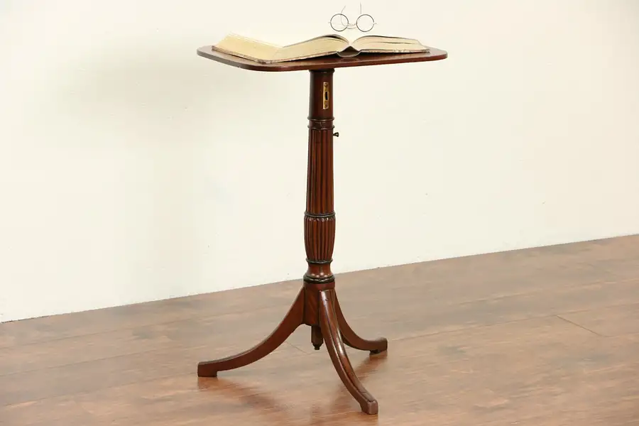 Main image of English 1870 Antique Adjustable Mahogany Tilt Top Book Stand or Pedestal