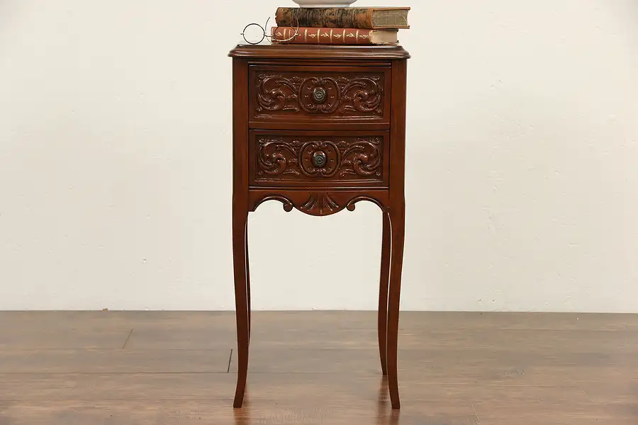 Main image of French Style 1930's Vintage Carved Nightstand or End Table