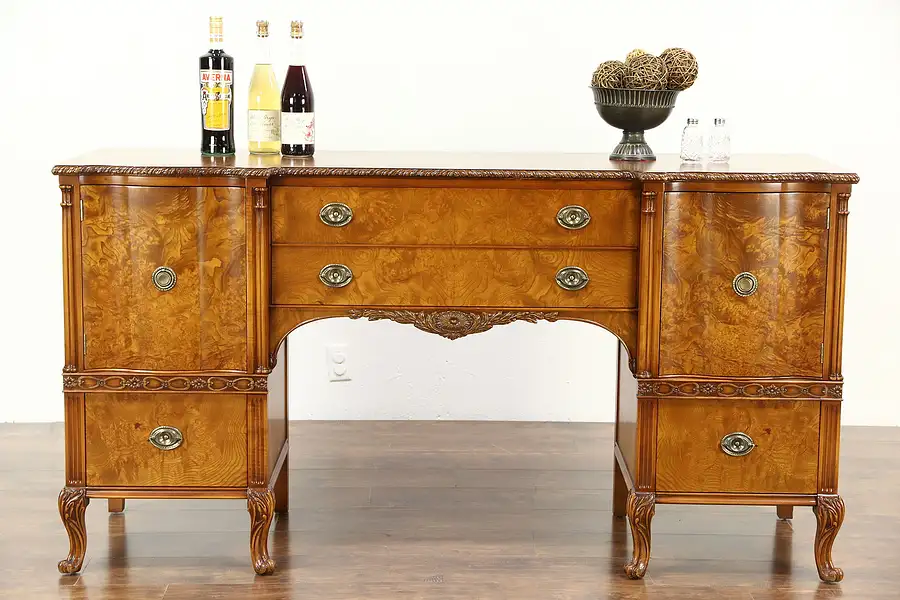 Main image of Sideboard, Server or Buffet, 1940's Vintage Carved Olive Ash Burl
