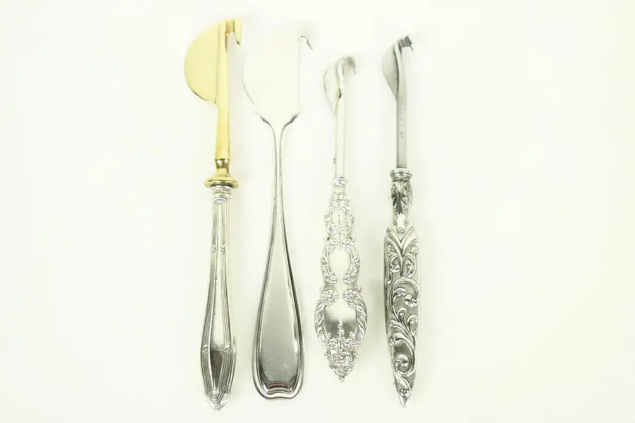 Main image of Group of 4 Antique Sterling & Silver Plate Cheese & Fruit Knives