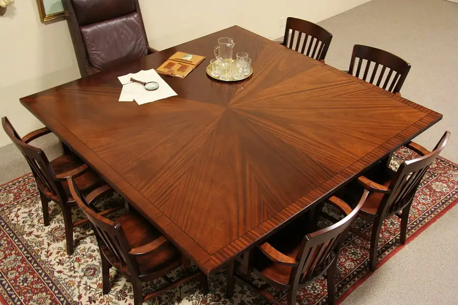 Main image of Georgian 6 1/2' Square Vintage Sunburst Dining or Conference Table