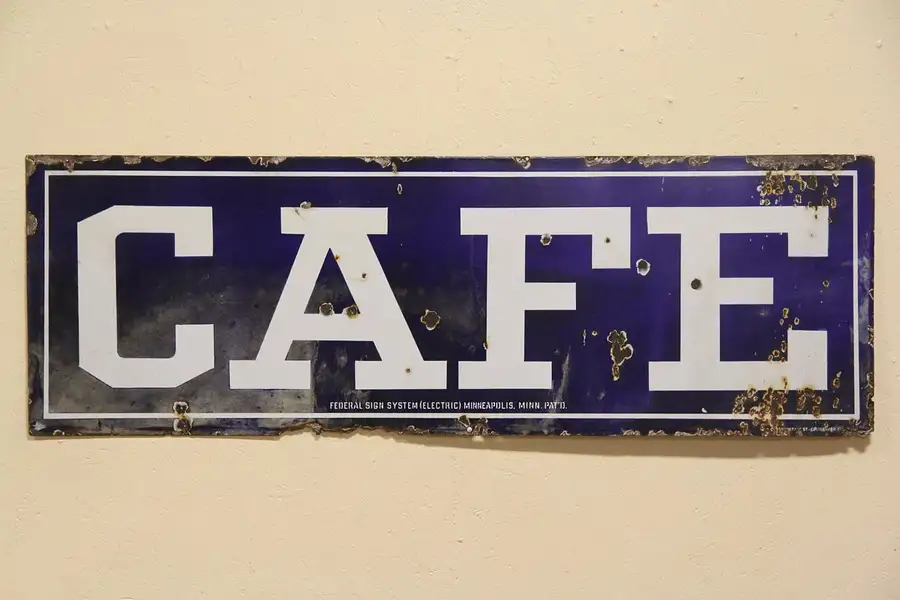 Main image of Blue & White Enamel 1920 Cafe Advertising Sign
